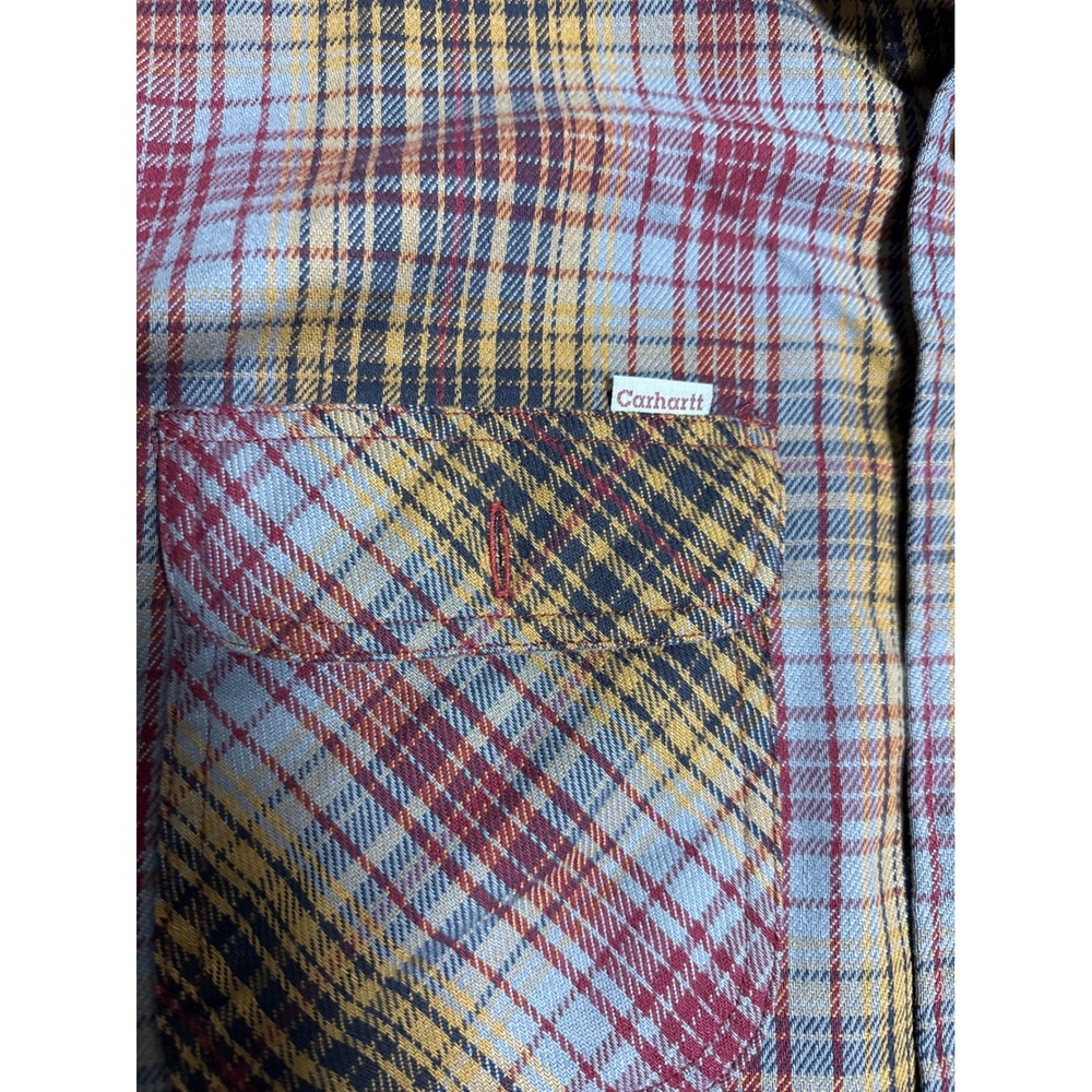 Carhartt Mens 2XL Tall Plaid Flannel Button Down Shirt S61BLK Multi Color Cotton - Picture 4 of 7